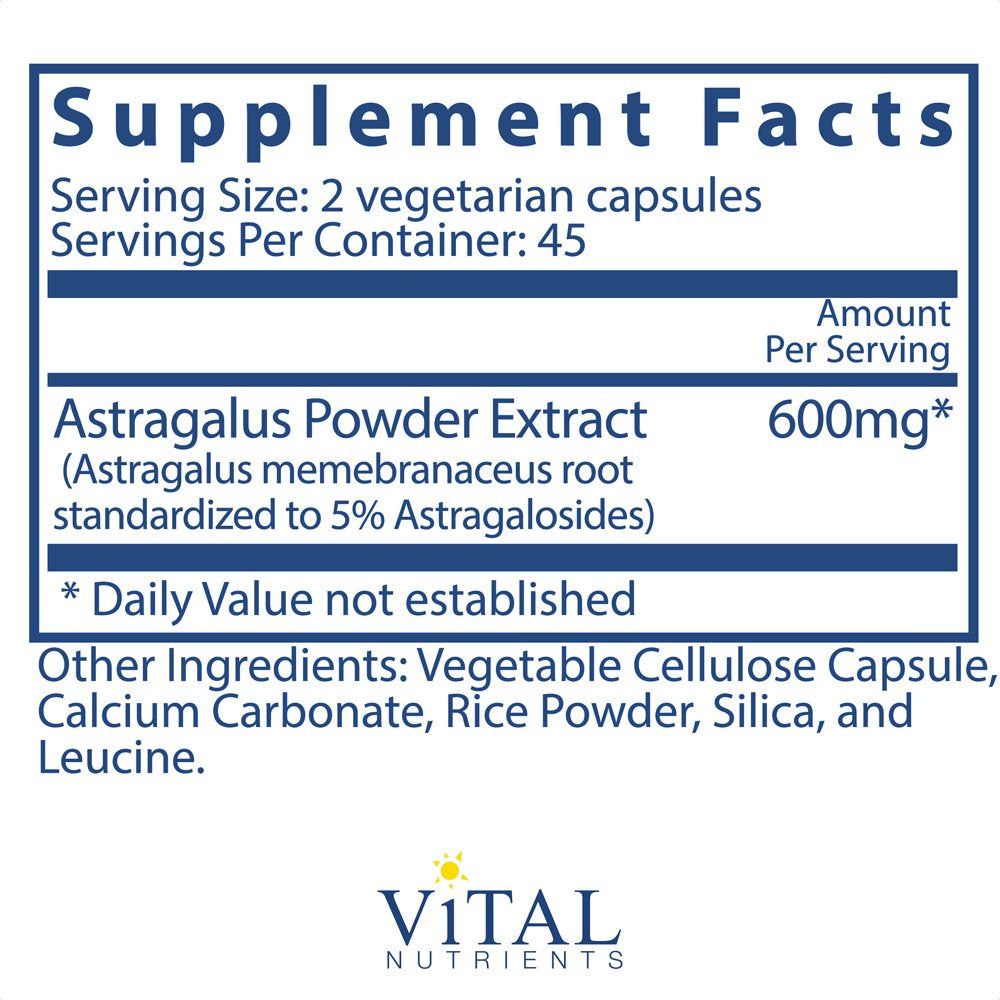 Vital Nutrients - Astragalus Root Extract - Vegan Formula - Herbal Support for the Immune System - 90 Vegetarian Capsules per Bottle - 300 Mg