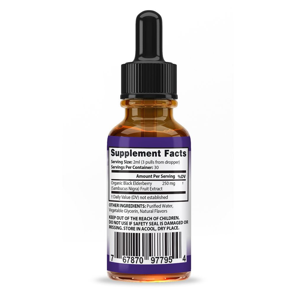 (3 Pack) Organic Elderberry Liquid Extract Drops 250Mg 2Oz