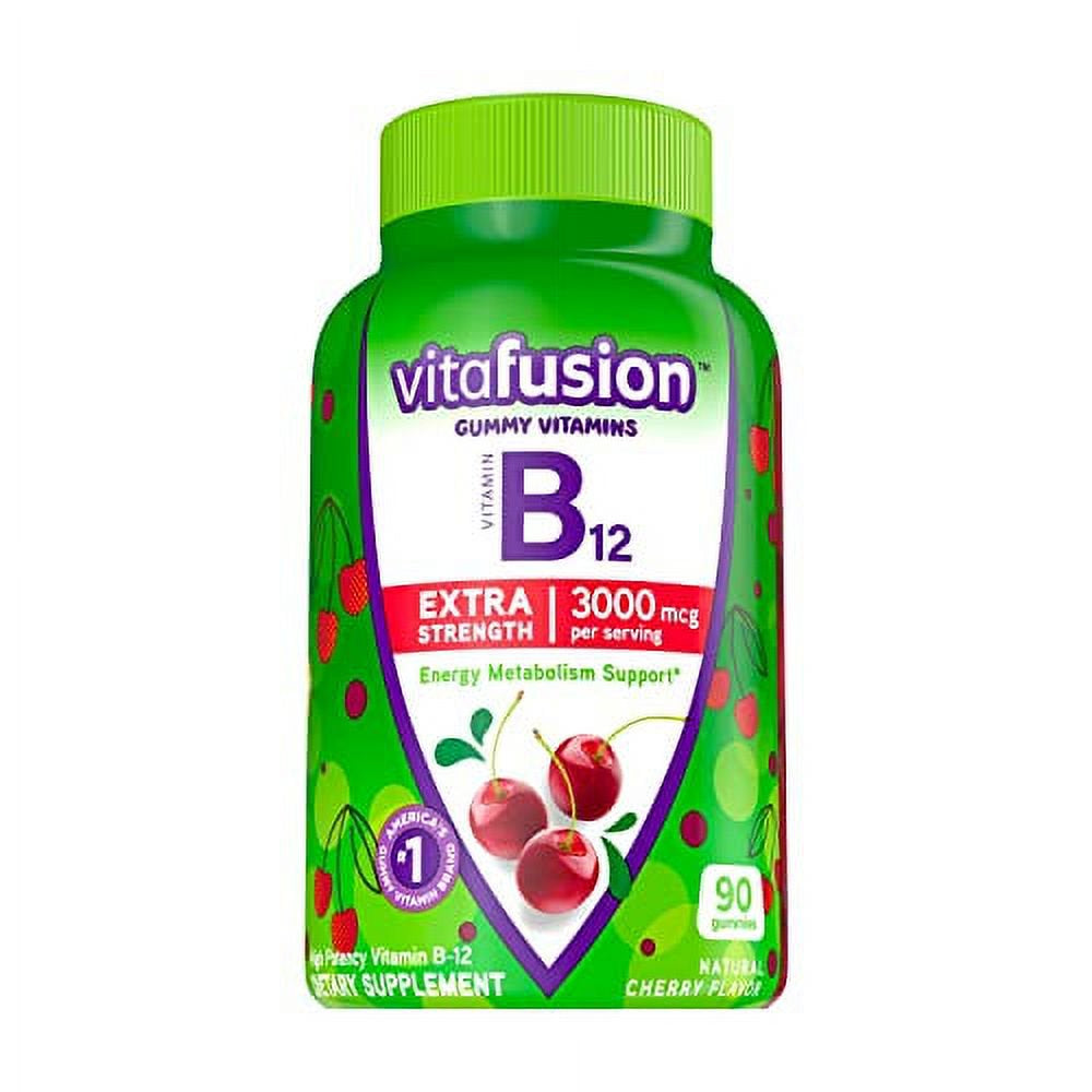 Vitafusion Extra Strength Vitamin B12 Gummy Vitamins, Cherry Flavored B12 Vitamins, 90 Count