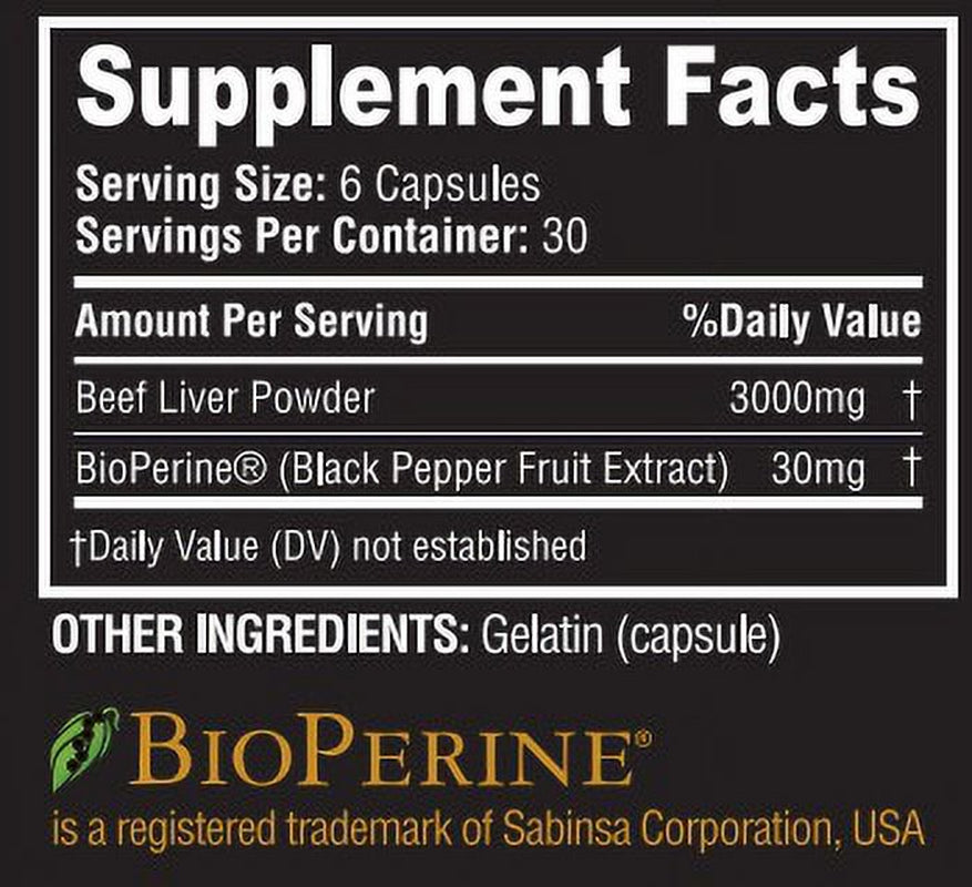 Wellness Primal Beef Liver plus Supplement (Desiccated) Grass Fed , Argentinian Raised Cattle Natural Iron, Vitamin A, B12 for Energy (180 Capsules) (3 Bottle)