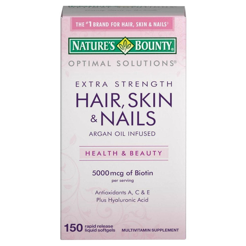 Nature'S Bounty Optimal Solutions Extra Srength Hair Skin & Nails 5000 Mcg of Biotin, Softgels 150 Ea (Pack of 4)