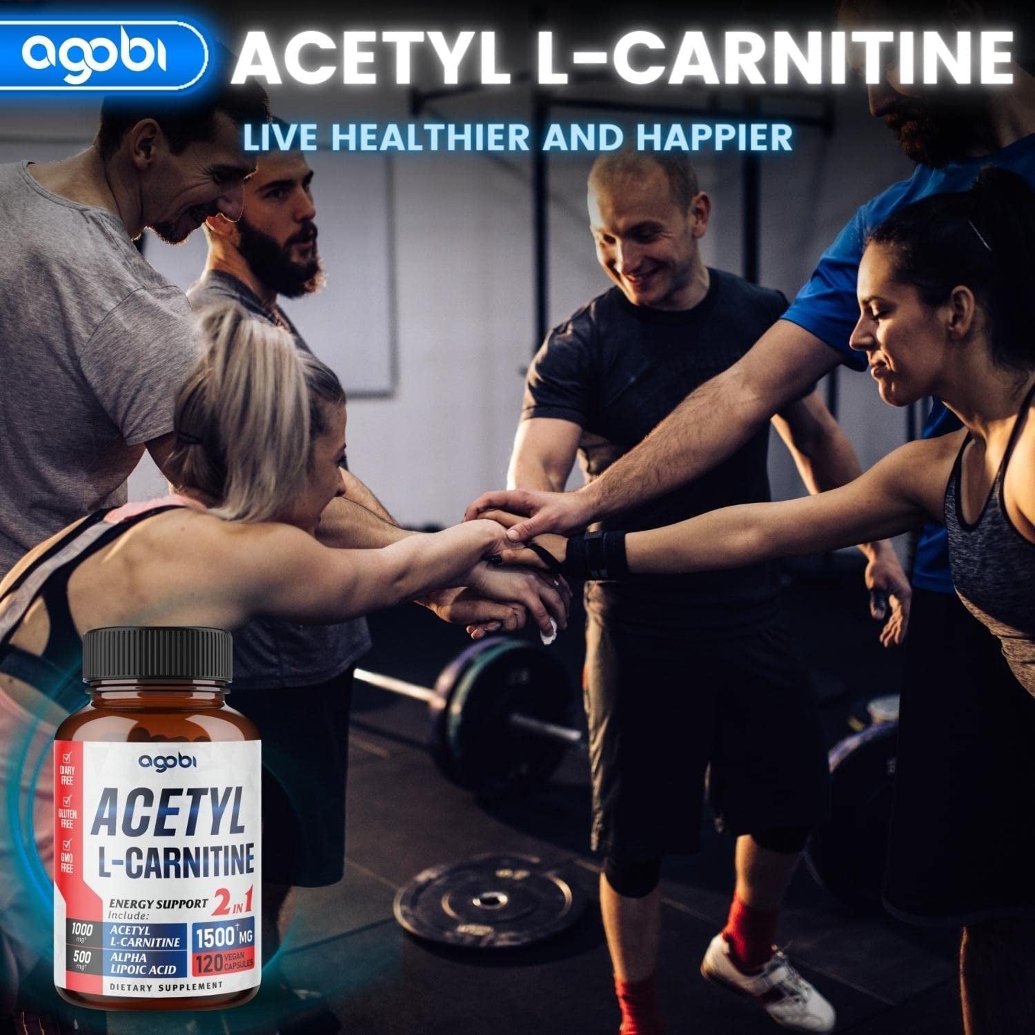 Agobi Acetyl L-Carnitine & Alpha Lipoic Acid Complex 1500Mg - Supplement for Brain Health, Memory, Focus & Mood Support - 120 Vegan Capsules for 2 Month Supply - Gluten-Free, Non-Gmo