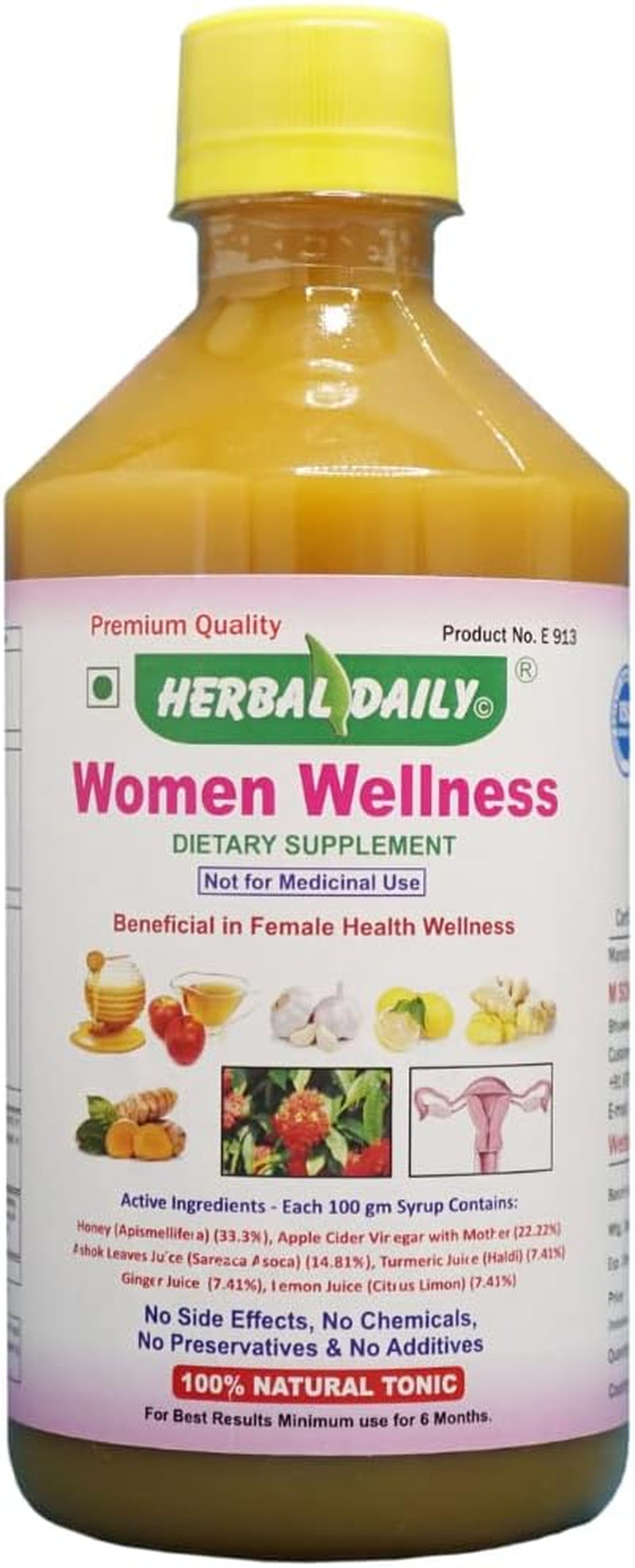 Women'S Wellness Syrup - 400Ml- Natural Dietary Supplement for Overall Women Health, and Body Detox (1 Bottle) - Sareaca Asoca, Turmeric, Apple Cider Vinegar, Garlic, Ginger, Honey, Lemon