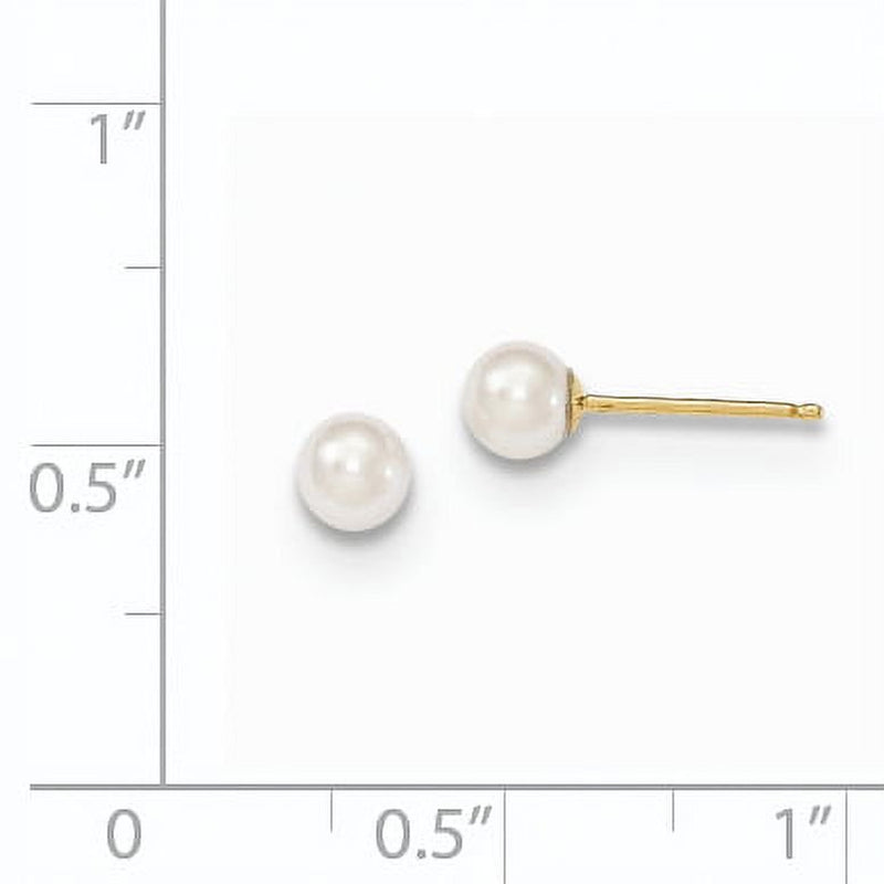 14K 4-5Mm round White Saltwater Akoya Cultured Pearl Stud Post Earrings XF491E