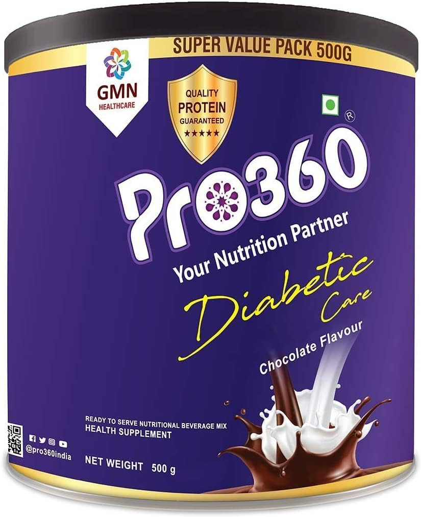 CROW Pro360 Diabetic Protein Powder Nutrition Health Drink for Diabetes Care 500GM - No Added Sugar (Chocolate)