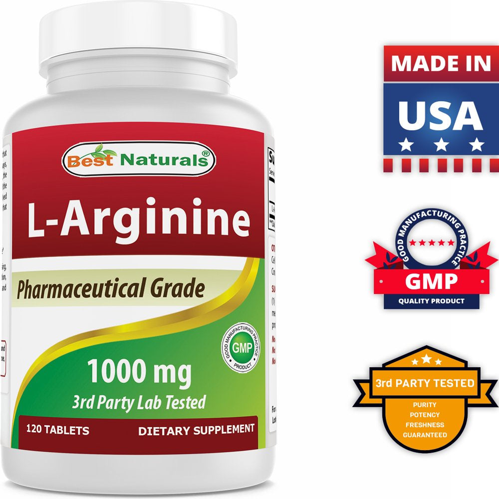 2 Pack Best Naturals L-Arginine 1000 Mg 120 Tablets (Pharmaceutical Grade) | L Arginine Supplement Promotes Nitric Oxide Synthesis (Total 240 Tablets)