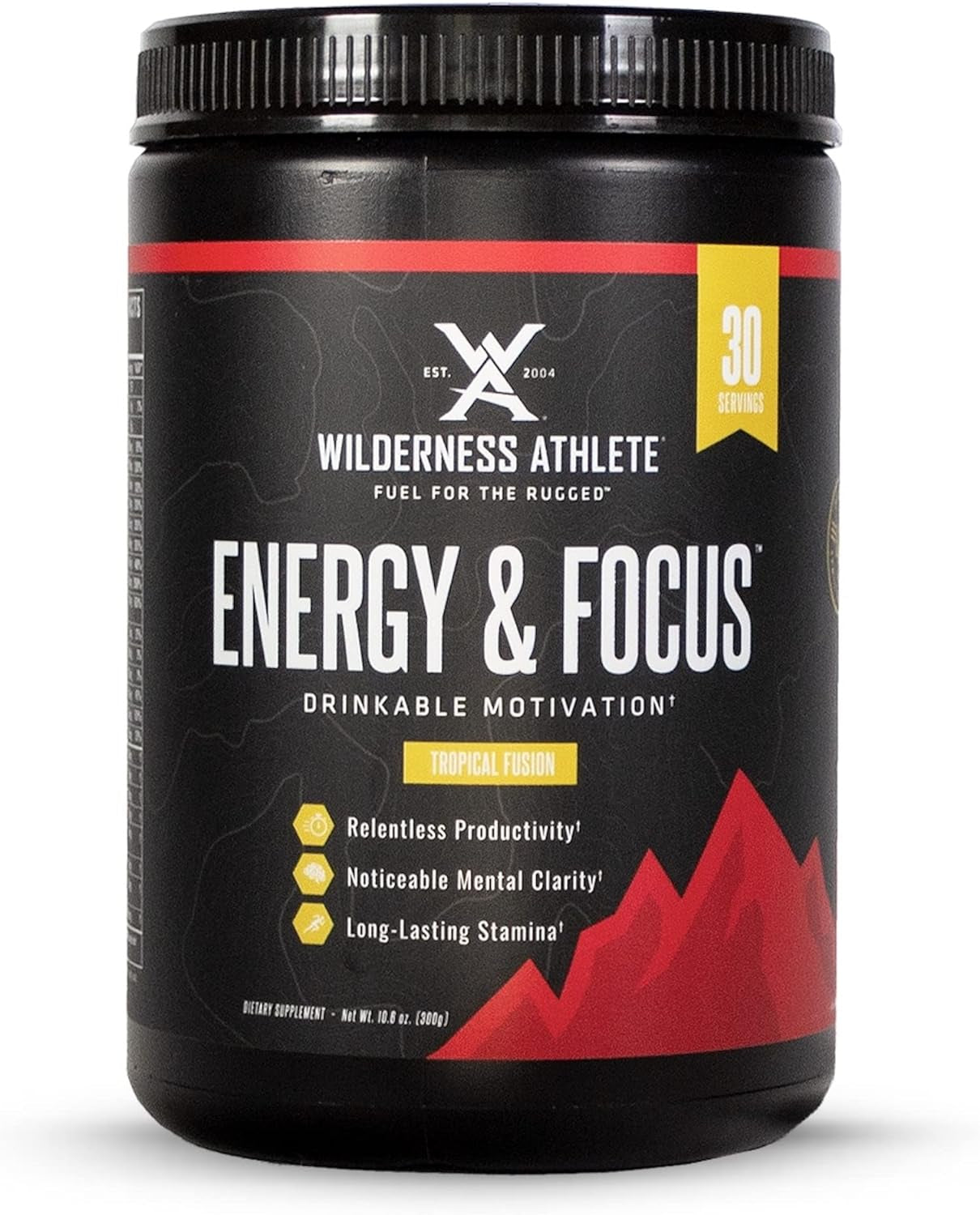 Wilderness Athlete - Energy & Focus | Energy Booster for Women & Men - Energy Drink Mix with Natural Caffeine - Low-Carb, Zero Sugar Energy Drink Powder - 30 Serving Energy Drink Tub (Tropical Fusion)