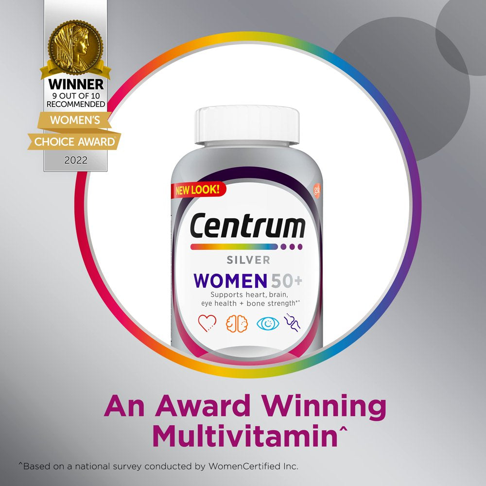 Centrum Silver Women'S Multivitamin for Women 50 Plus, Multivitamin/Multimineral Supplement with Vitamin D3, B Vitamins, Non-Gmo Ingredients, Supports Memory and Cognition in Older Adults - 100 Count