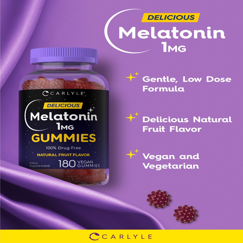 Melatonin 1Mg | 180 Vegan Gummies | Two Pack | Natural Berry Flavor | by Carlyle