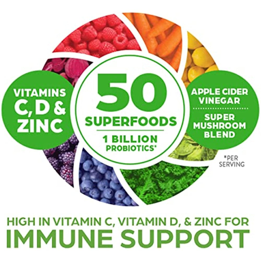 Immune Support, Orgain Organic Superfoods + Immunity Up! Powder, Vegan, Includes Zinc, Apple Cider Vinegar, Vitamin C, D, 1B Probiotics, and Ashwagandha, Nongmo, Plant Based, 9.9 Oz, Honeycrisp Apple