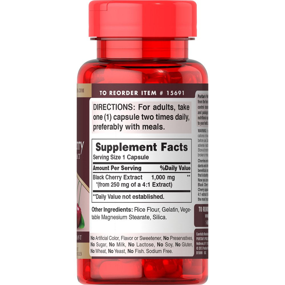 2 Pack - Puritan'S Pride Black Cherry 1000 Mg Capsules, 100 Count