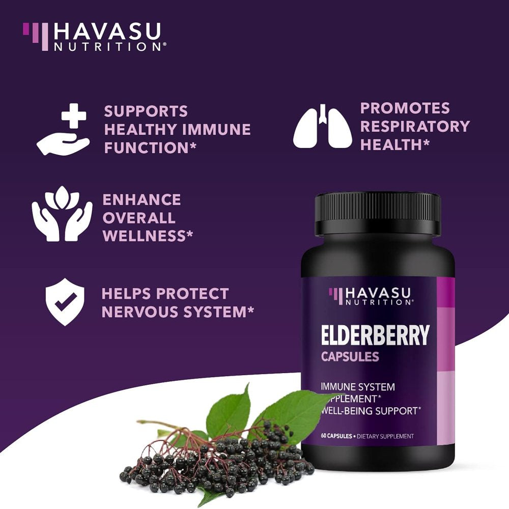 Havasu Elderberry Capsules with Zinc & Vitamin C | Black Elderberry Antioxidants & Immune Supplement, 60Ct