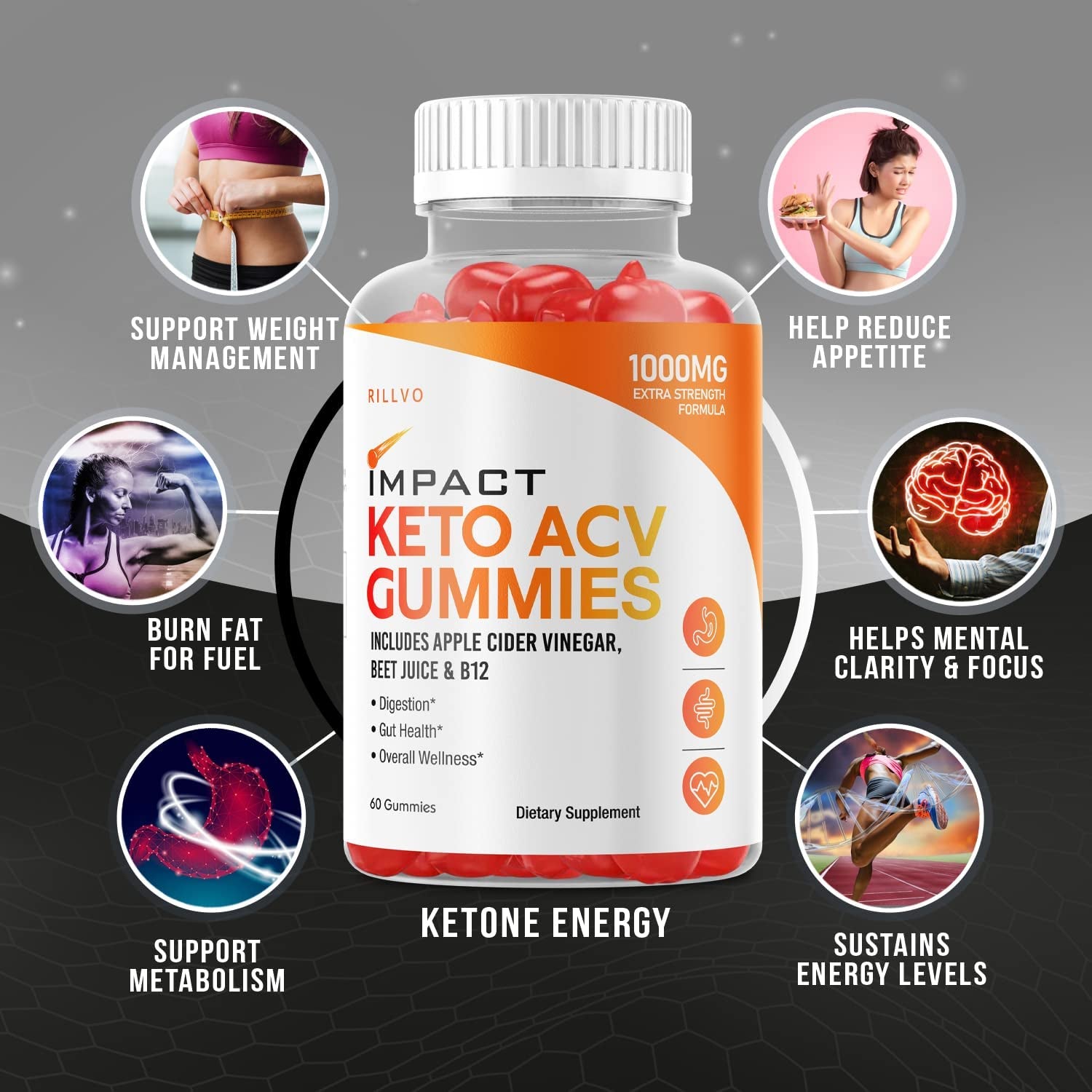 (2 Pack) Impact Keto Gummies Advanced Formula Impact Keto ACV Gummies Apple Cider Vinegar (120 Gummies)