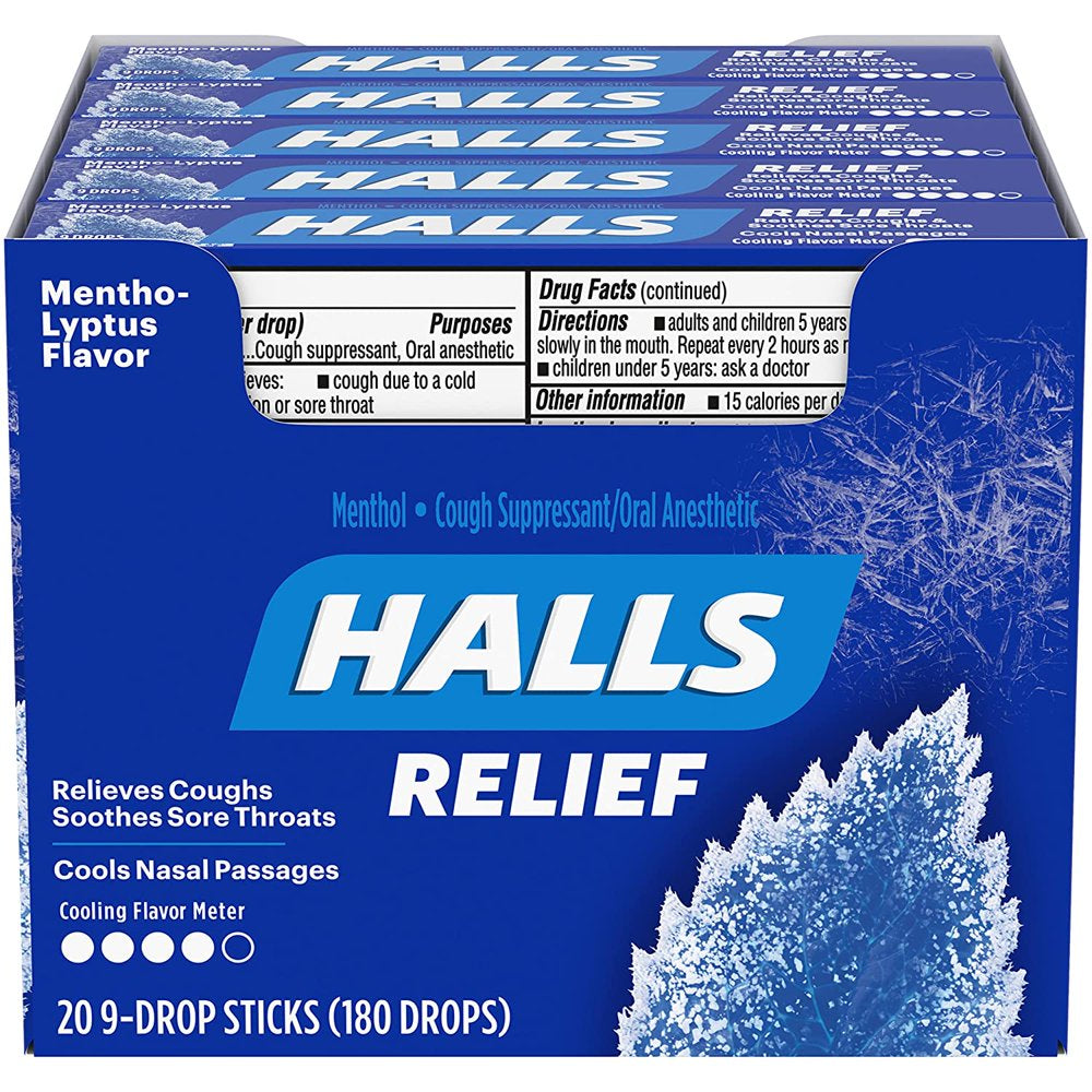 HALLS Mentho-Lyptus Cough Drops, 20 Packs of 9 Drops (180 Total Drops)