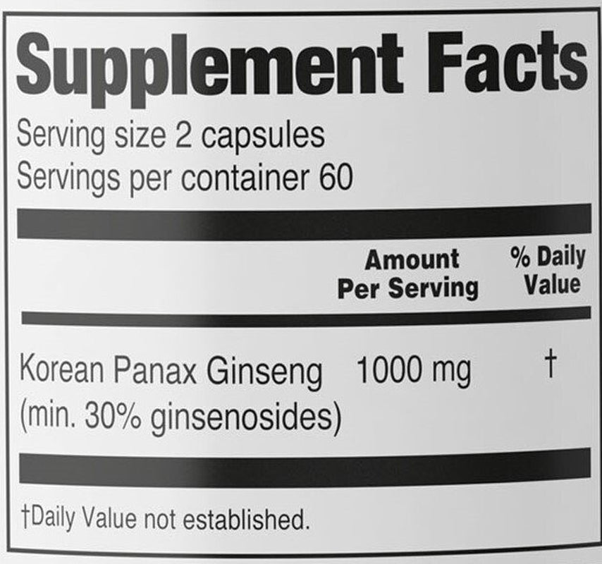 ORZAX Ginseng, 30% Ginsenosides, 1000 Mg Premium 120 Vegetable Capsules