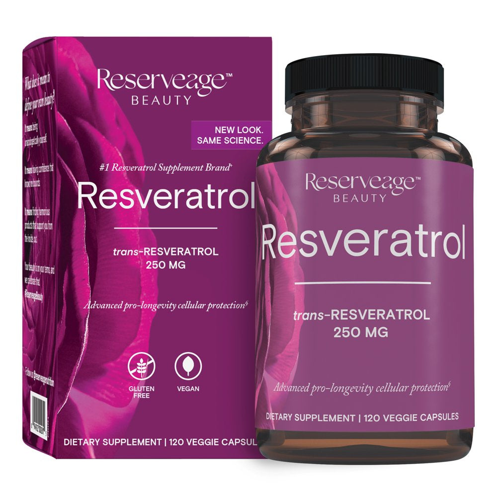Reserveage, Resveratrol 250 Mg, Antioxidant Supplement for Heart and Cellular Health, Supports Healthy Aging, Paleo, Keto, 120 Capsules