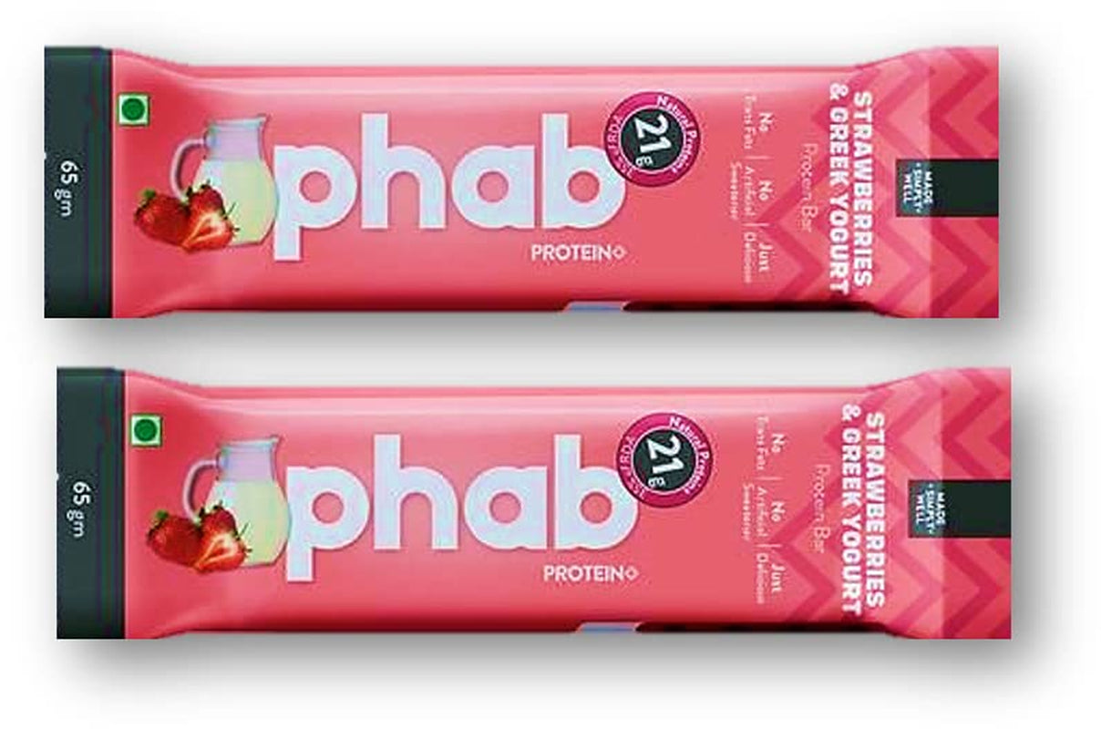 Phab Strawberries & Greek Yogurt Protein Bar 65G (Pack of 2) Unique