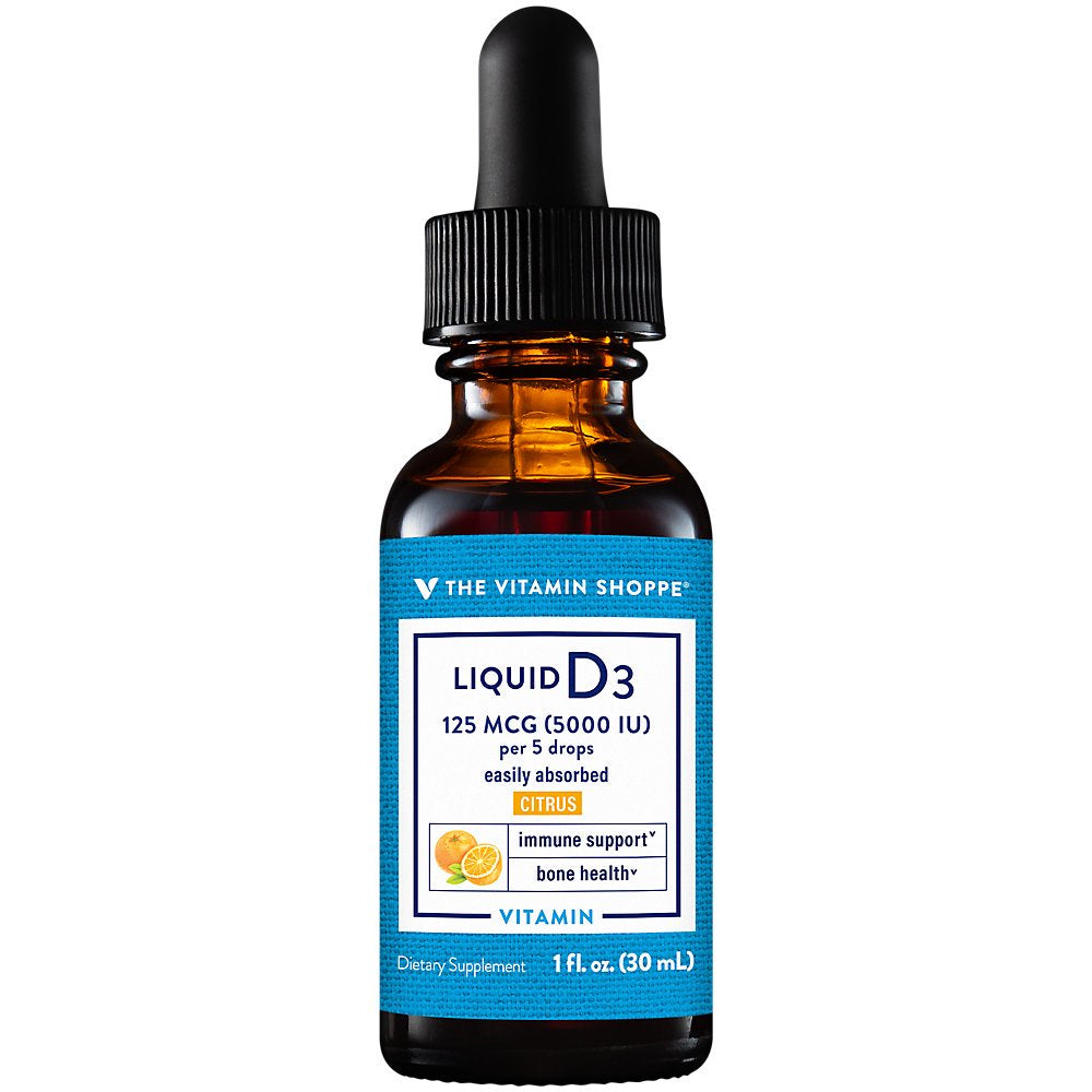 Vitamin Liquid D3 5000IU, Supports Bone & Immune Health, Aids in Healthy Cell Growth & Calcium Absorption, Citrus Flavor, 1 Fluid Ounce by the Vitamin Shoppe