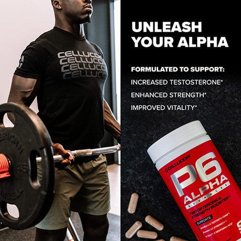 Cellucor P6 Alpha Advanced - Enhanced Support for Men Supports Muscle Growth & Strength Natural Support Supplement with TESTFACTOR, Ginseng -90 Veggie Caps