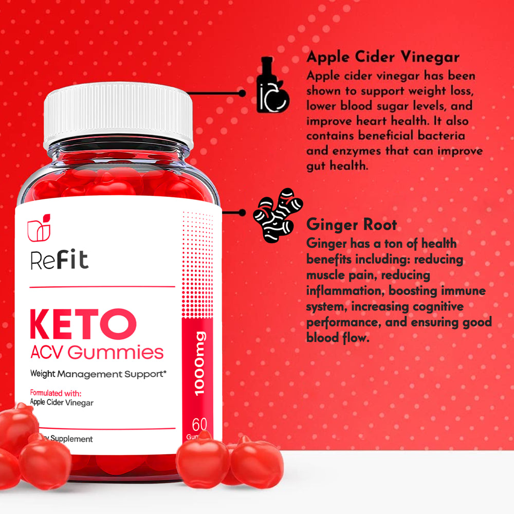 (5 Pack) Refit Keto ACV Gummies - Supplement for Weight Loss - Energy & Focus Boosting Dietary Supplements for Weight Management & Metabolism - Fat Burn - 300 Gummies