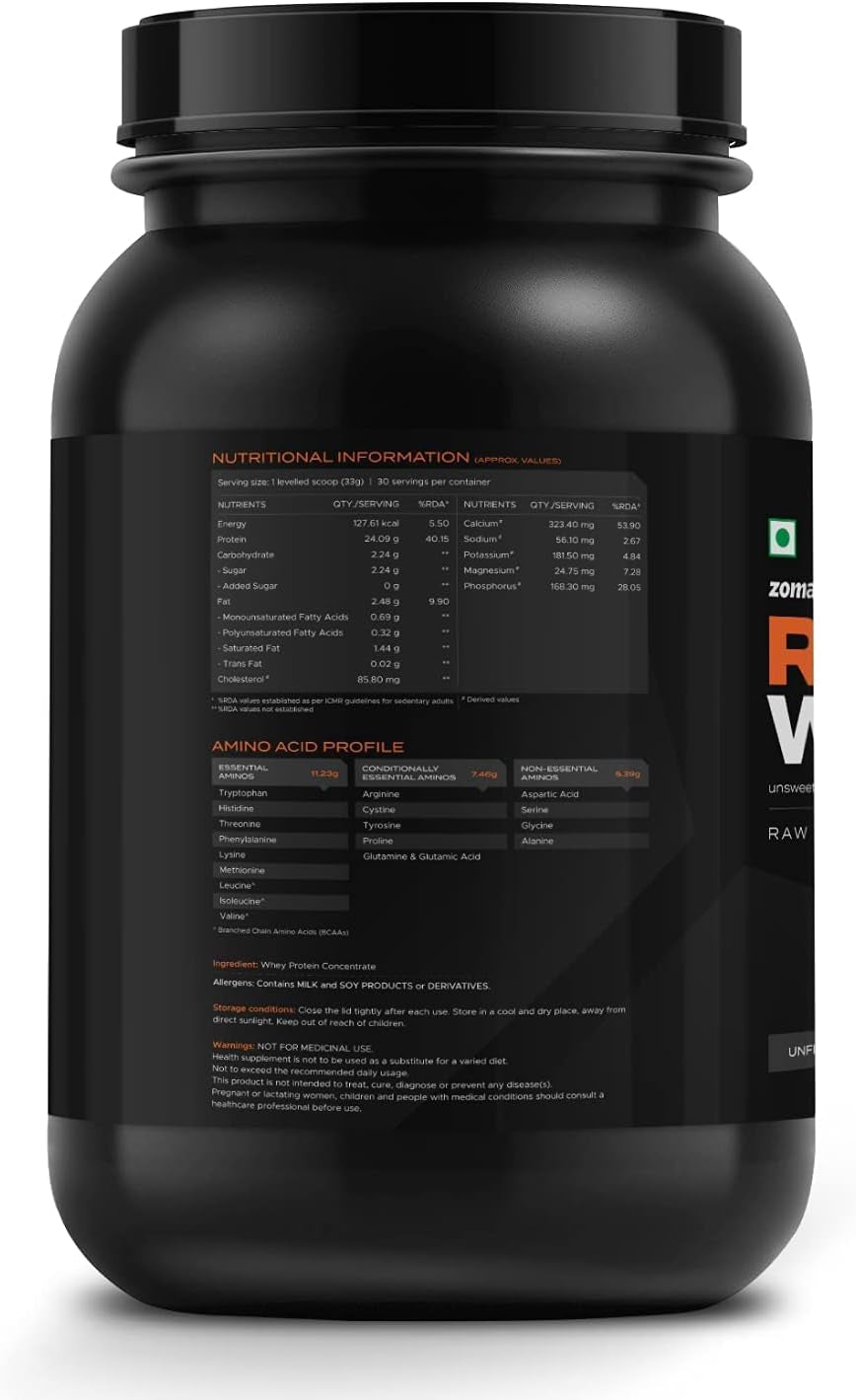 TARIN Zomato Raw Whey Concentrate (Unflavoured) | 24G Protein, 5.2G BCAA, Raw Whey Imported from Europe - No Additives | 1 Kg/2.2 Lbs - 30 Scoops