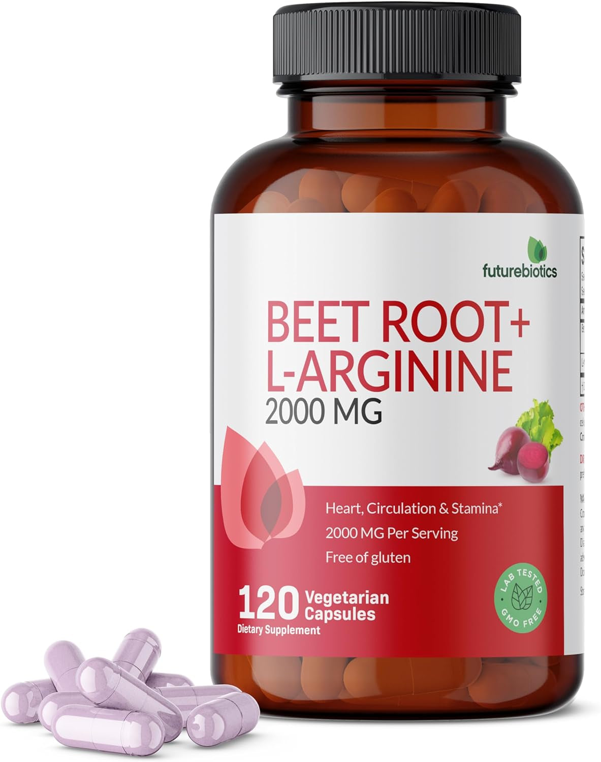 Futurebiotics Beet Root + L-Arginine 2000 MG, Non-Gmo, 120 Vegetarian Capsules