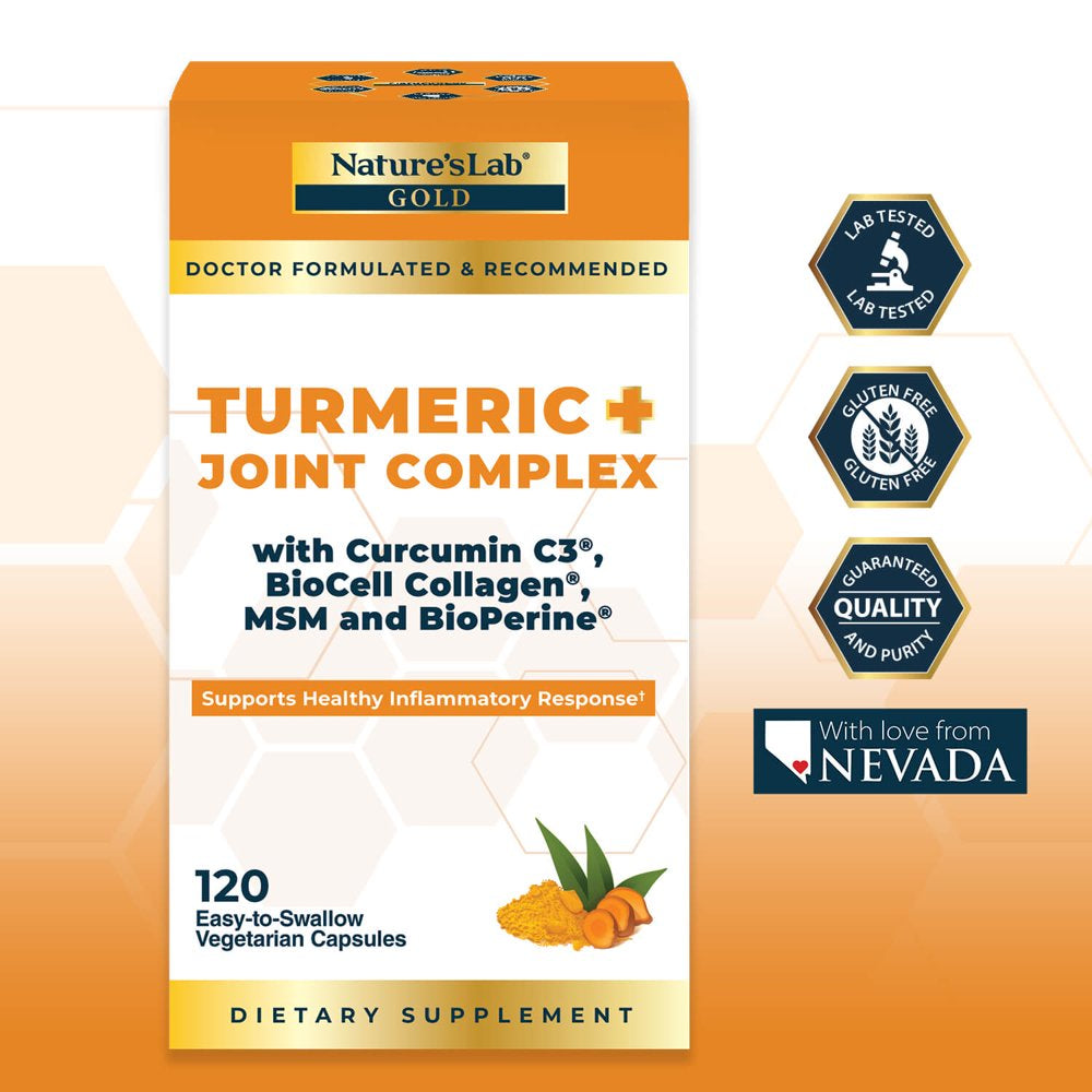 Nature'S Lab Gold Turmeric Joint Complex - 120 Capsules - Biocell Collagen, Hyaluronic Acid, C3 Curcumin, MSM - Joint Support, anti Inflammatory, Skin Supplement*