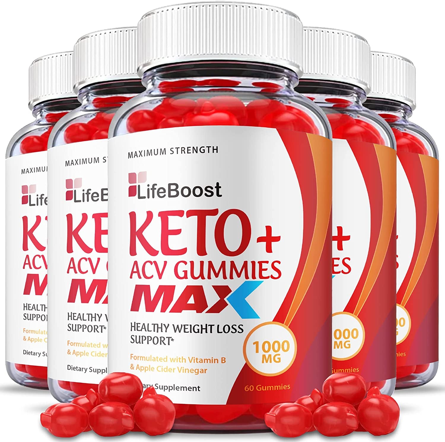 (5 Pack) Life Boost Keto Gummies, Max Strength, Lifeboost Keto ACV Gummies, Vegan Life Boost ACV Gummies Apple Cider Vinegar 1000Mg Formula, Weight Apple Loss Cider, Pomegranate, B12 (300 Gummies)