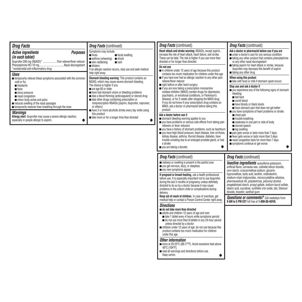 Advil Sinus Congestion and Pain, Sinus Medicine, Pain Reliever and Fever Reducer with Ibuprofen and Phenylephrine Hcl - 20 Coated Tablets