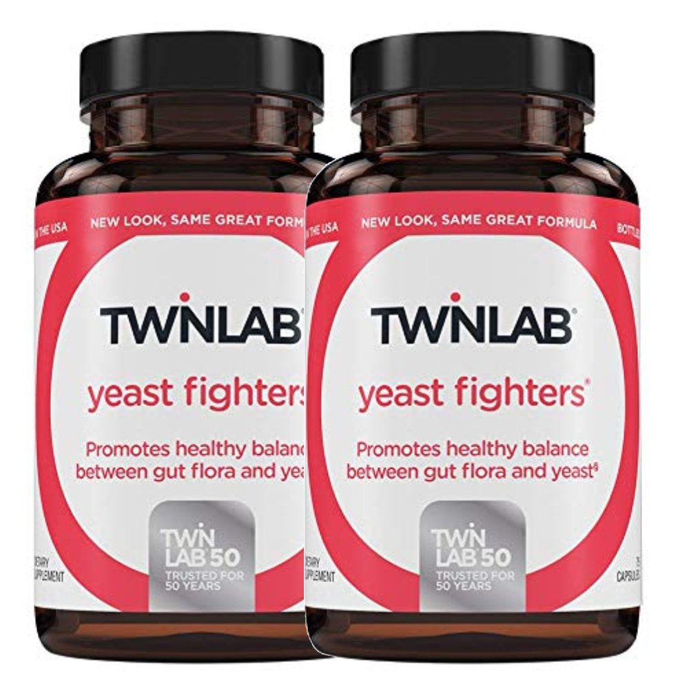 Twinlab Yeast Fighters Fiber Supplement - Prebiotics and Probiotics for Gut Health & Digestive Health - Probiotic Featuring Lactobacillus Acidophilus & Psyllium Husk - (75 Caps) - (Pack of 2)