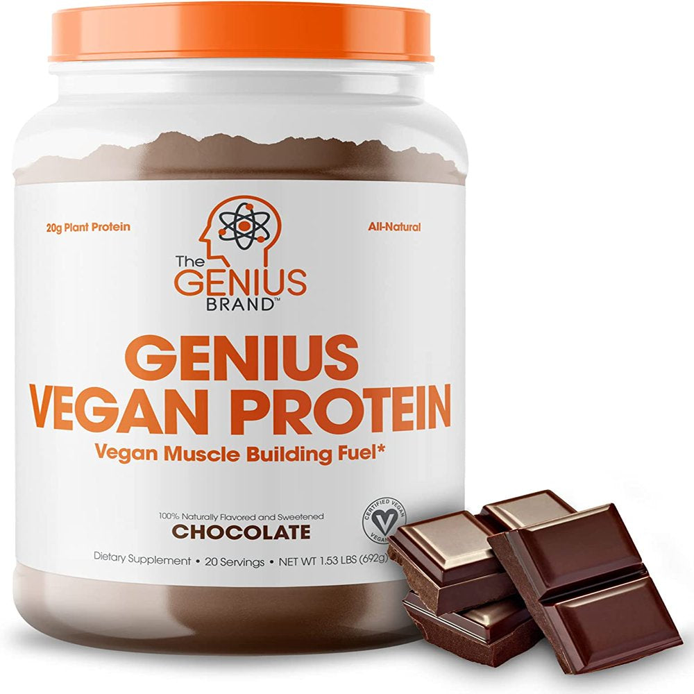 Vegan Protein Powder for Lean Muscle Building - Plant-Based & Non-Gmo Ingredients, Chocolate, Genius Vegan Protein by the Genius Brand