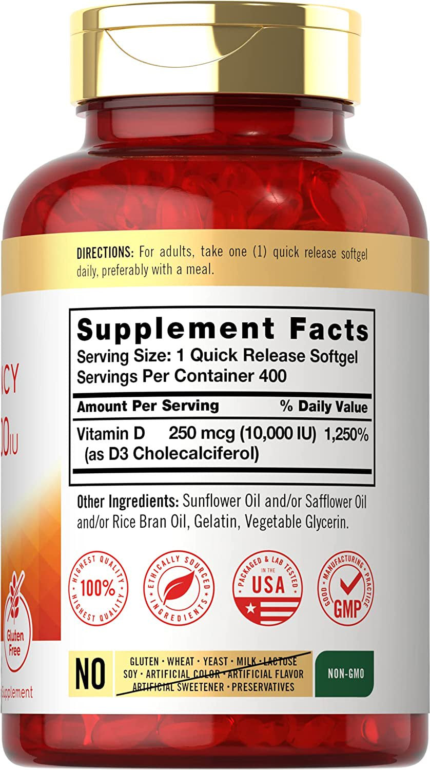 Vitamin D3 10000 IU | 400 Softgels | High Potency | by Carlyle