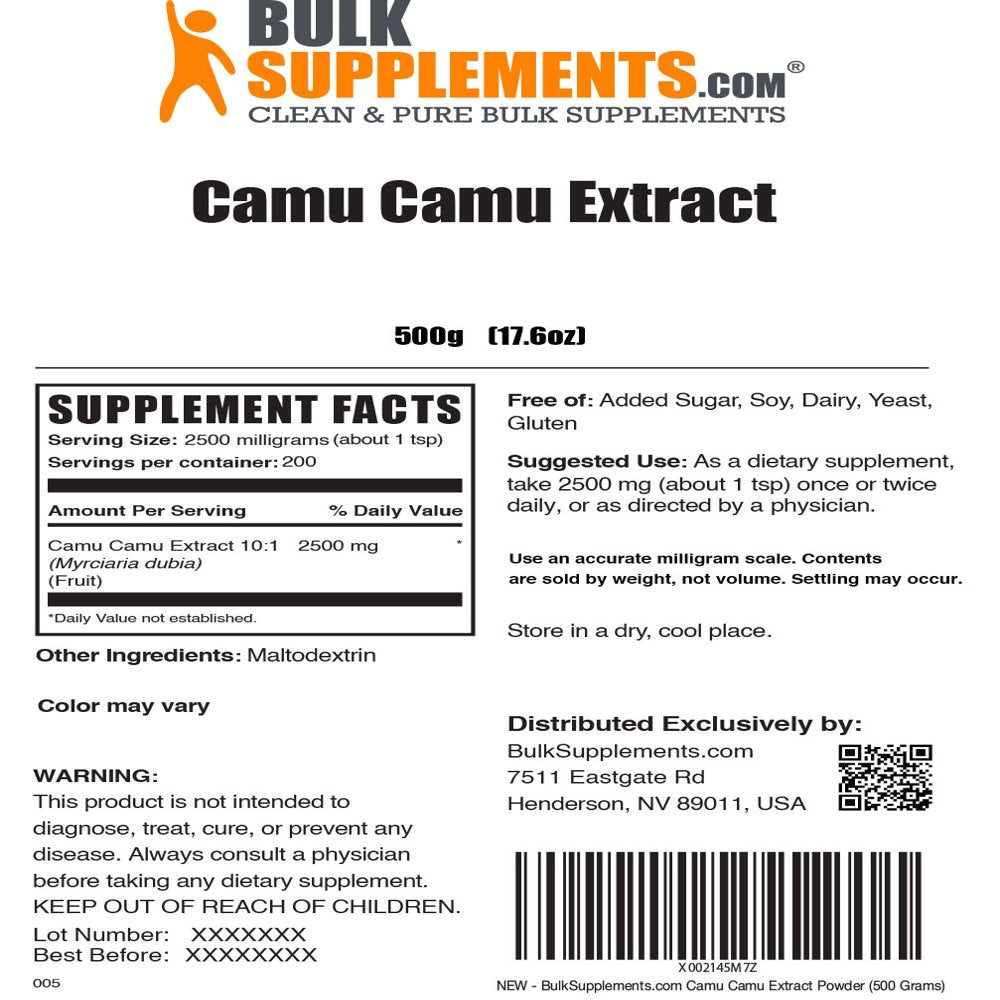 Bulksupplements.Com Camu Camu Extract Powder, 2500Mg - Antioxidant, Nutrient Rich Supplement (500G - 200 Serv)