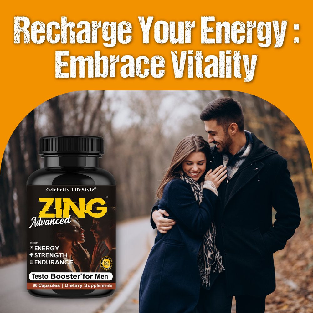 Zing Testosterone Booster for Men & Libido Booster, Enhances Strength Performance Mood Booster 90 Caps