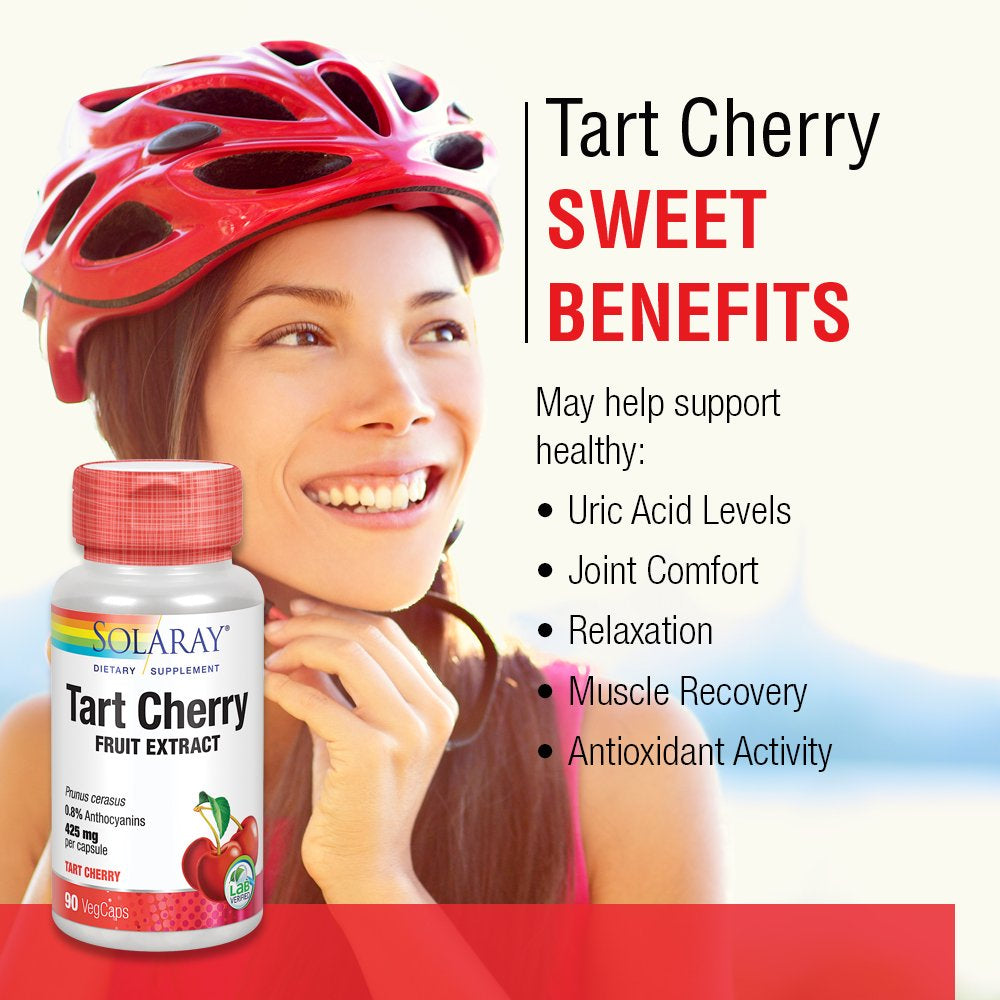 Solaray Tart Cherry Fruit Extract 425Mg | Supports Healthy Uric Acid Levels W/ Antioxidants & Anthocyanins | Non-Gmo & Vegan | 90 Vegcaps