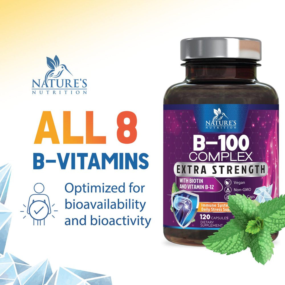 Vitamin B Complex with Vitamin C & Folic Acid - Dietary Supplement for Energy, Immune, & Brain Support - Nature'S Super B Vitamin Complex for Women and Men, Made with Folate - 120 Vegetarian Capsules