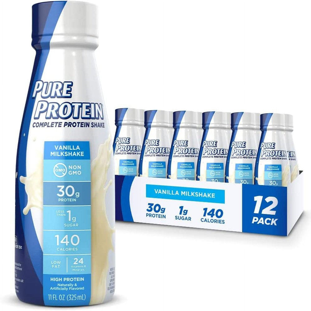 Pure Protein Vanilla Protein Shake, 30G Complete Protein, Ready to Drink and Keto-Friendly, Vitamins A, C, D, and E plus Zinc to Support Immune Health, 11Oz Bottles, (Pack of 12)