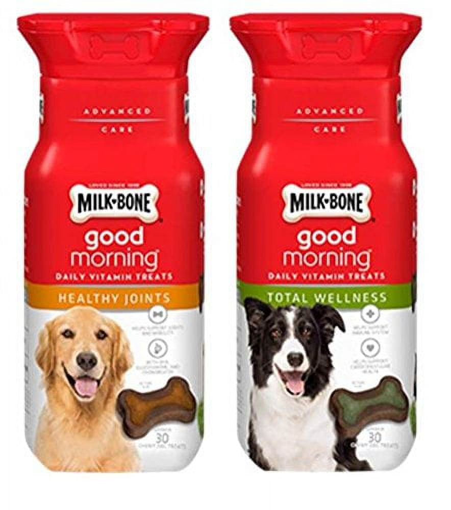 Milk-Bone Good Morning Daily Vitamin Treats 2 Flavor Variety Bundle: (1) Healthy Joints, and (1) Total Wellness, 6 Ounces