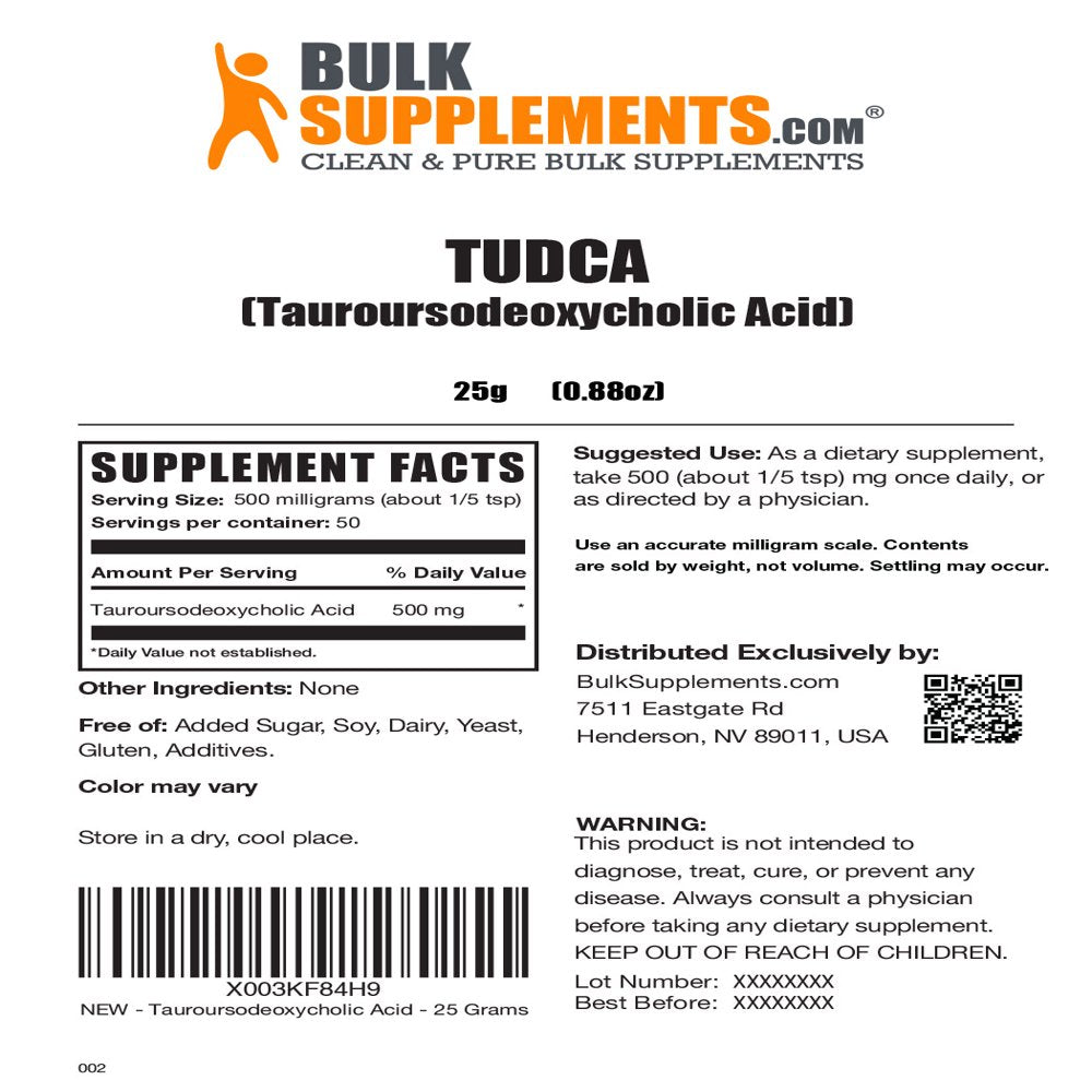 Bulksupplements.Com TUDCA Powder, 500Mg - Brain, Vision, & Liver Support Supplement (25G - 50 Serv)