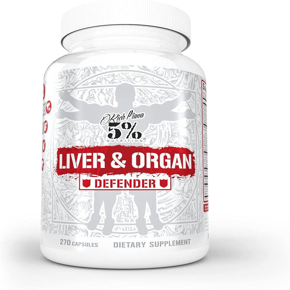 5% Nutrition Rich Piana Liver & Organ Defender Cycle Support | Premium Liver Detox with Kidney, Heart, Prostate & Skin Support | Milk Thistle, Saw Palmetto, Hawthorn Berry | 270 Pills (30-90 Servings)