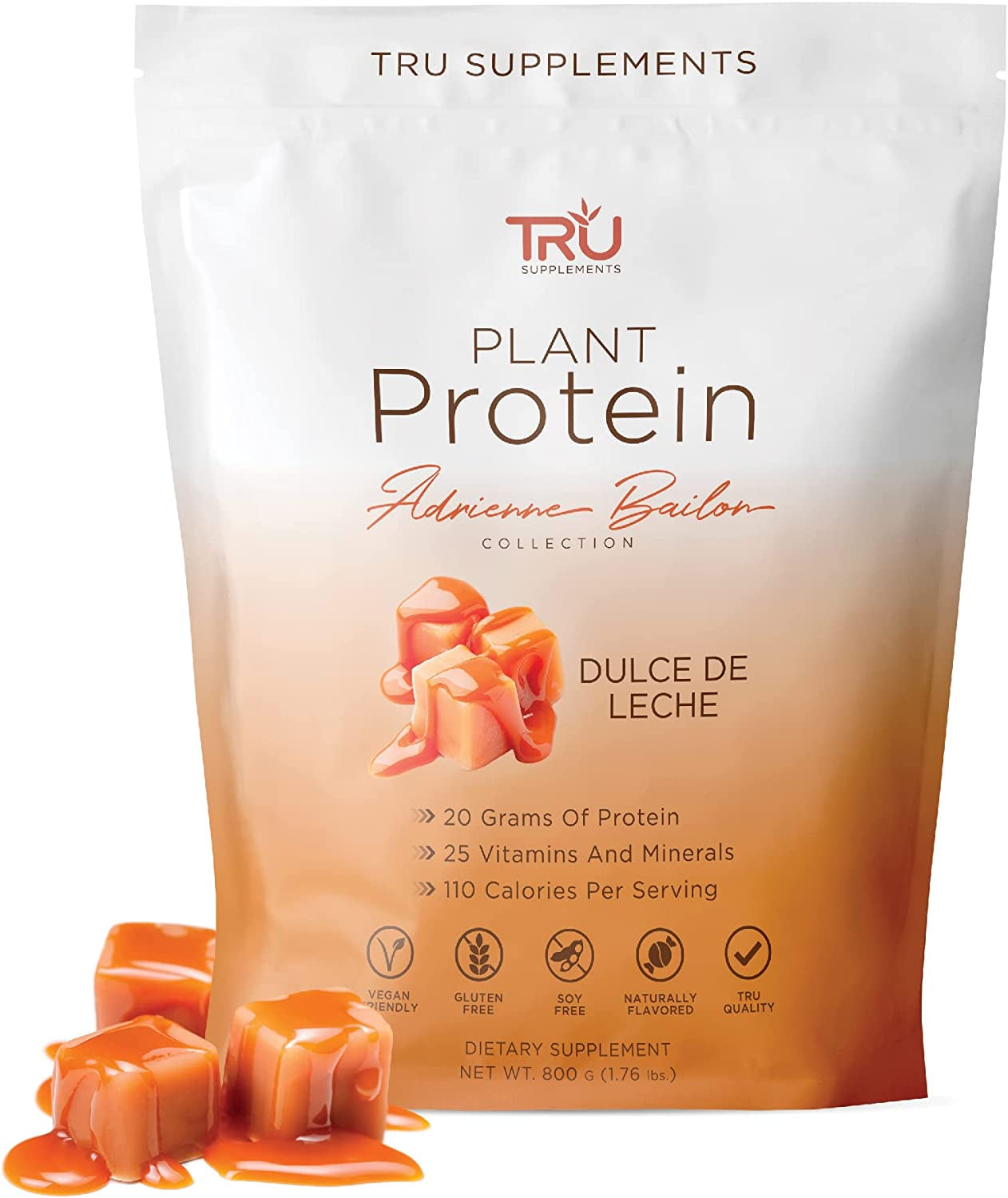 TRU Plant Based Protein Powder, BCAA, EAA, 20G Vegan Protein, 100 Calories, 27 Vitamins, No Artificial Sweeteners 25 Servings 25 Servings (Dulce De Leche)