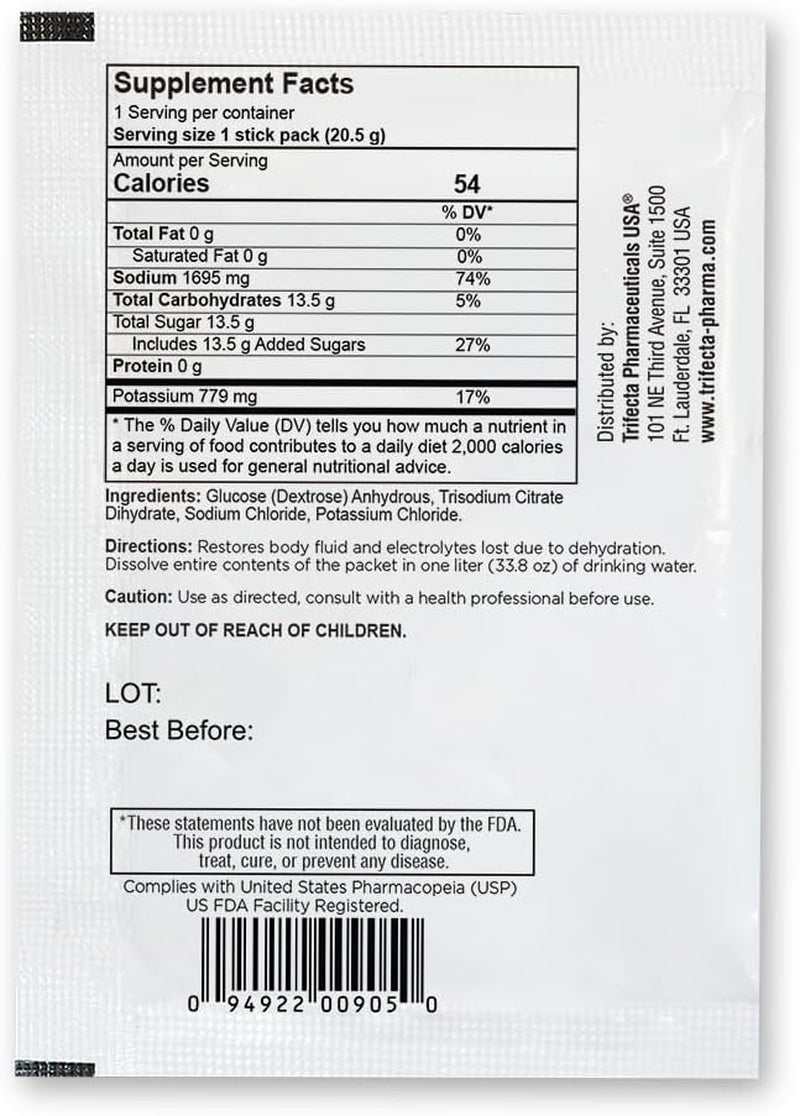 TRIORAL Rehydration Electrolyte Powder - WHO Hydration Supplement Salts Formula - Combat Dehydration from Workouts, Excessive Fluid Loss and Much More - 50 Drink Mix Packets