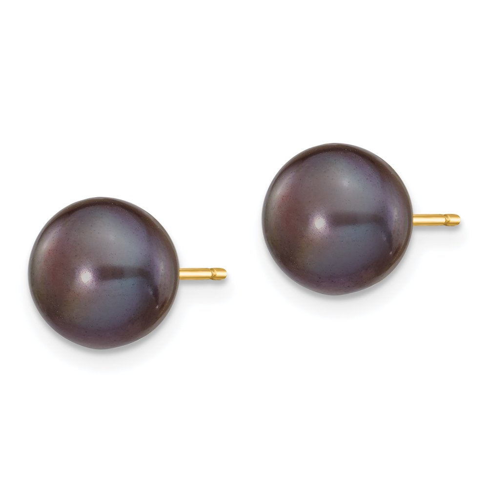 14K 8-9Mm Black Button FW Cultured Pearl Stud Post Earrings X80BB