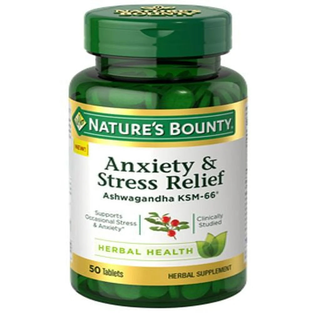 Natures Bounty Anxiety and Stress Relief, Ashwagandha KSM-66 Tablets, 50 Ea , 2 Pack