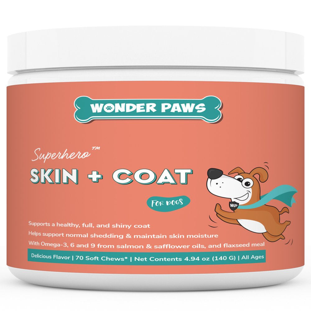 Wonder Paws Skin & Coat Supplement for Dogs with Salmon Oil, Omega 3 & 6, EPA & DHA - 70 Chews Pet Supplement