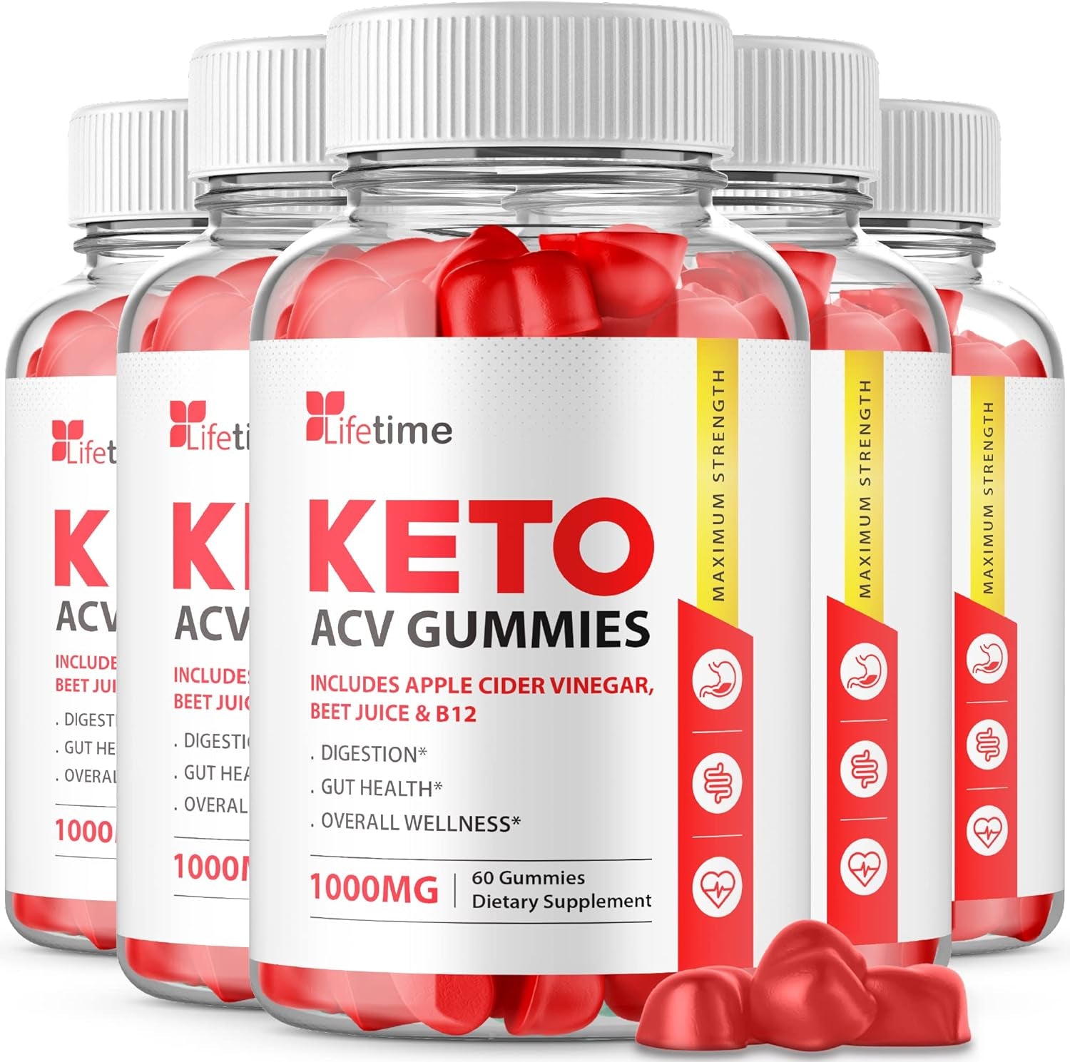 (5 Pack) Lifetime Keto plus ACV Gummies - Official Formula, Vegan, Non GMO - Lifetime Keto Acc Gummies, Life Time Keto Gummies with Apple Cider Vinegar, Vitamin B12, Pomegranate Juice (300 Gummies)