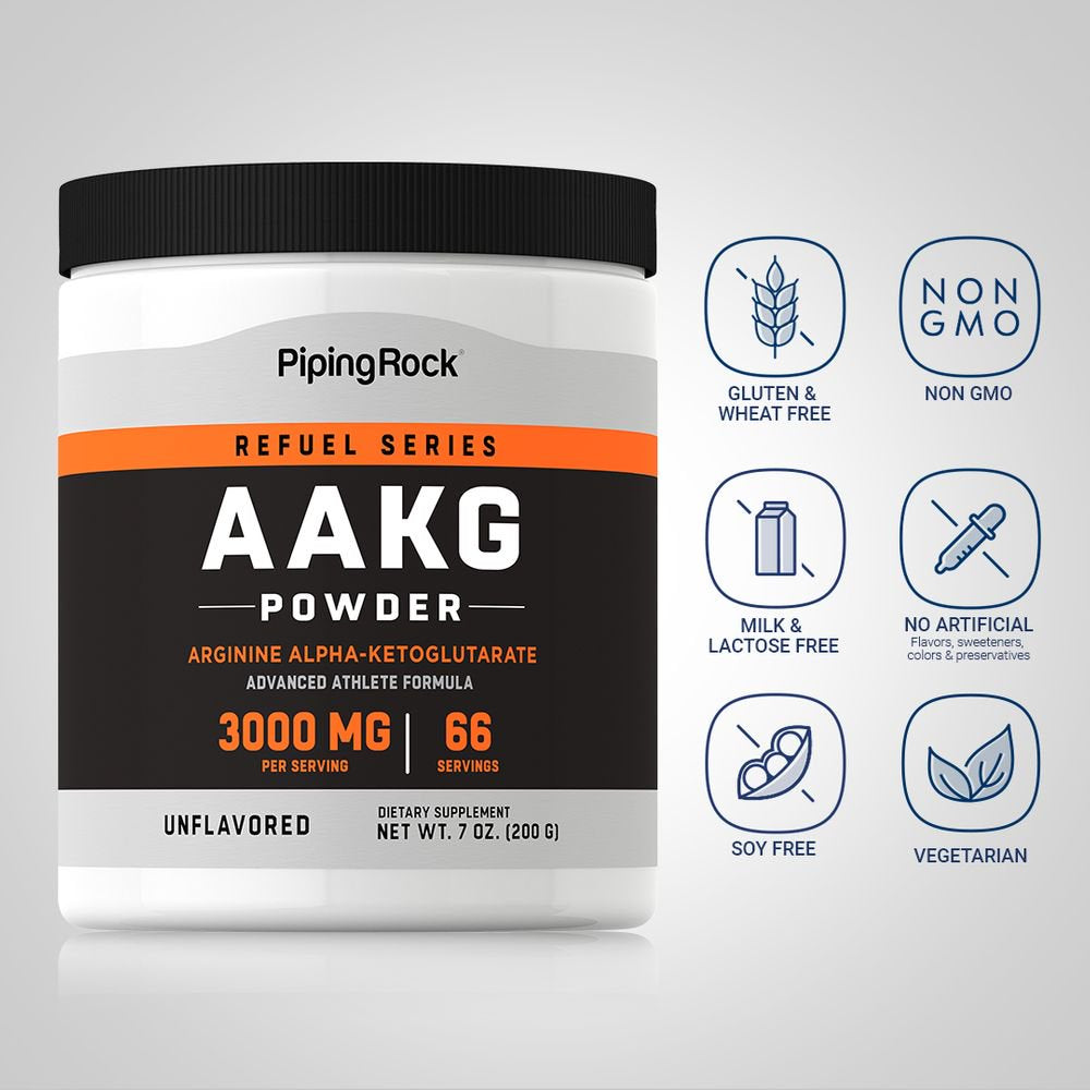 AAKG Powder 3000Mg 7Oz | Nitric Oxide Enhancer | Advanced Athlete Formula | Unflavored Supplement | Non-Gmo, Gluten Free | by Piping Rock