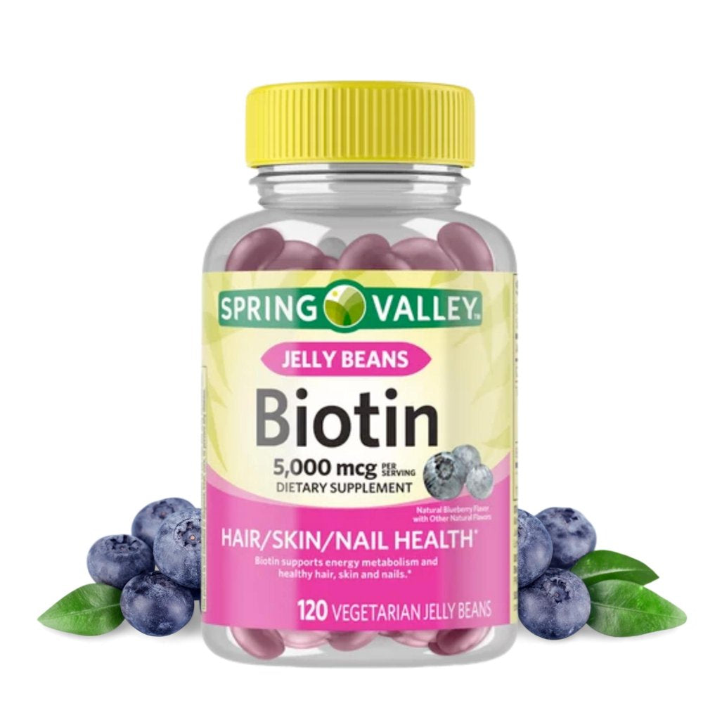 Spring Valley Biotin, 5,000 Mcg Vegetarian Jelly Beans Supplement, 120 Count