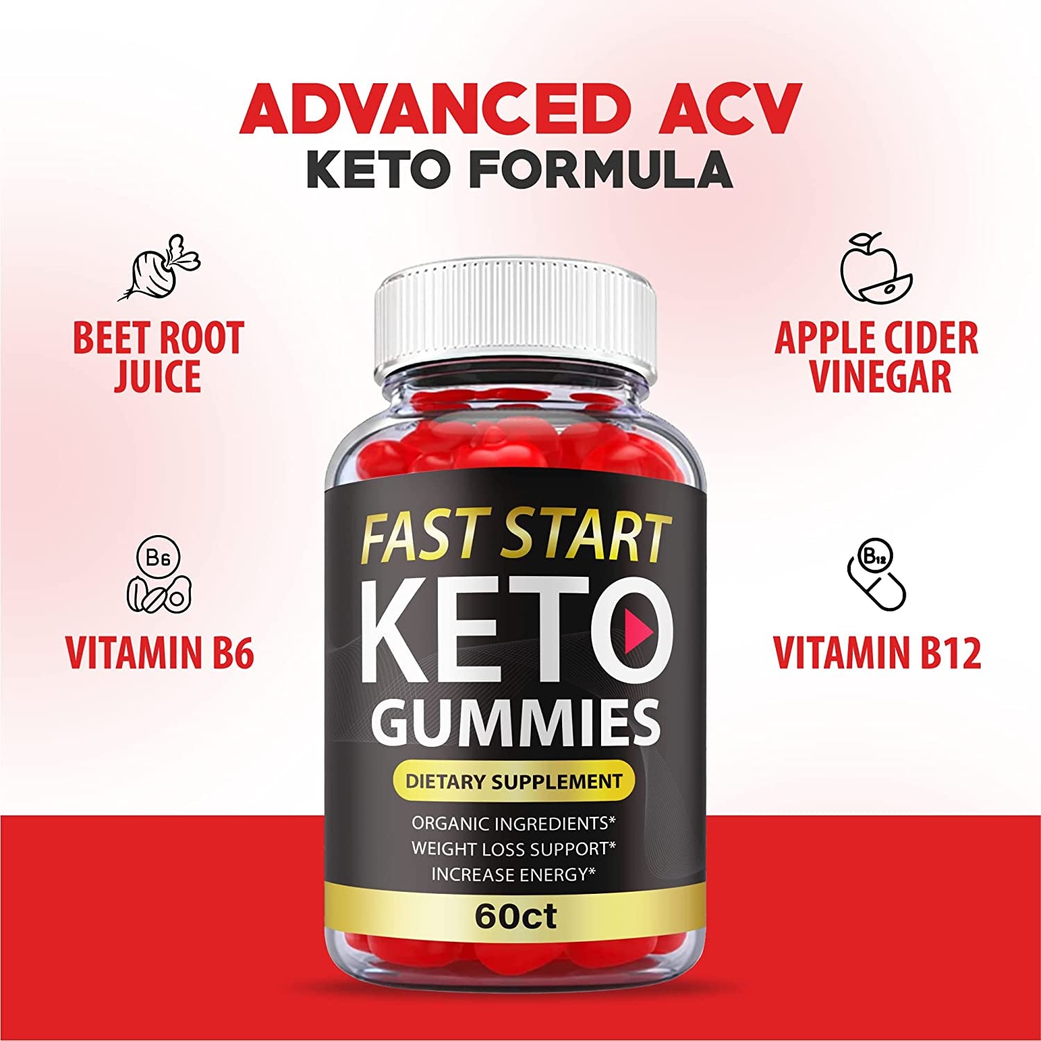 (2 Pack) Fast Start Keto Gummies - Official Formula, Vegan, Non Gmo - Fast Start Keto ACV Gummies, Fast Start ACV Gummies with Apple Cider Vinegar, Vitamin B 12, Vitamin B 6, Weight (120 Gummies)