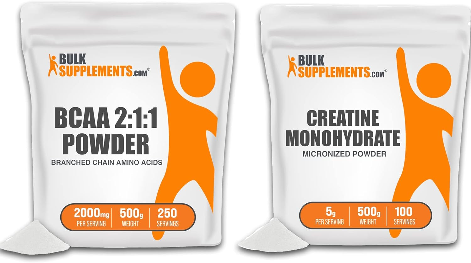 BULKSUPPLEMENTS.COM BCAA 2:1:1 Powder, 500G, with Creatine Monohydrate Powder (Micronized), 500G - Gluten Free, Soy Free, No Fillers Bundle